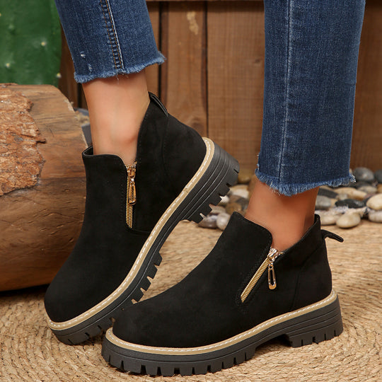 Damen modische Stiefeletten mit seitlichem Reißverschluss und robustem Profil EB