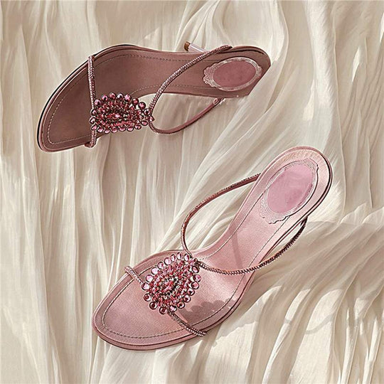 Damen elegante Slip-On Sandalen mit funkelnder Strassverzierung EB