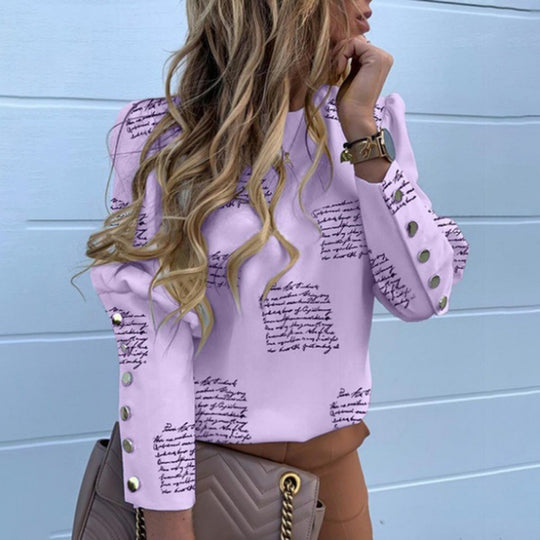 Damen Leichte Bluse mit Leopardenprint, Ballonärmeln und Zierknopfleiste EB