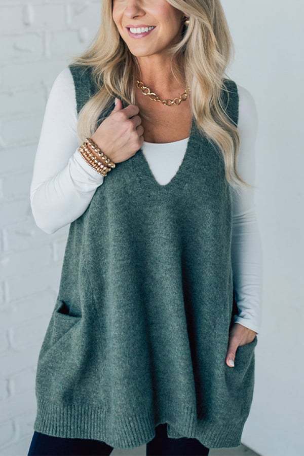 Damen Bequemer Strick-Poncho mit seitlichen Taschen EB
