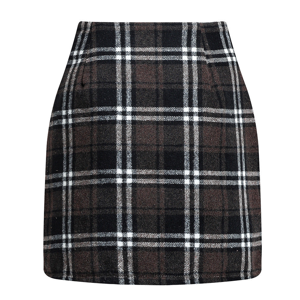 Damen Karierter Minirock mit hohem Bund und seitlichen Eingrifftaschen EB
