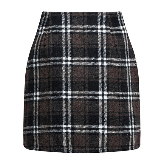 Damen Karierter Minirock mit hohem Bund und seitlichen Eingrifftaschen EB