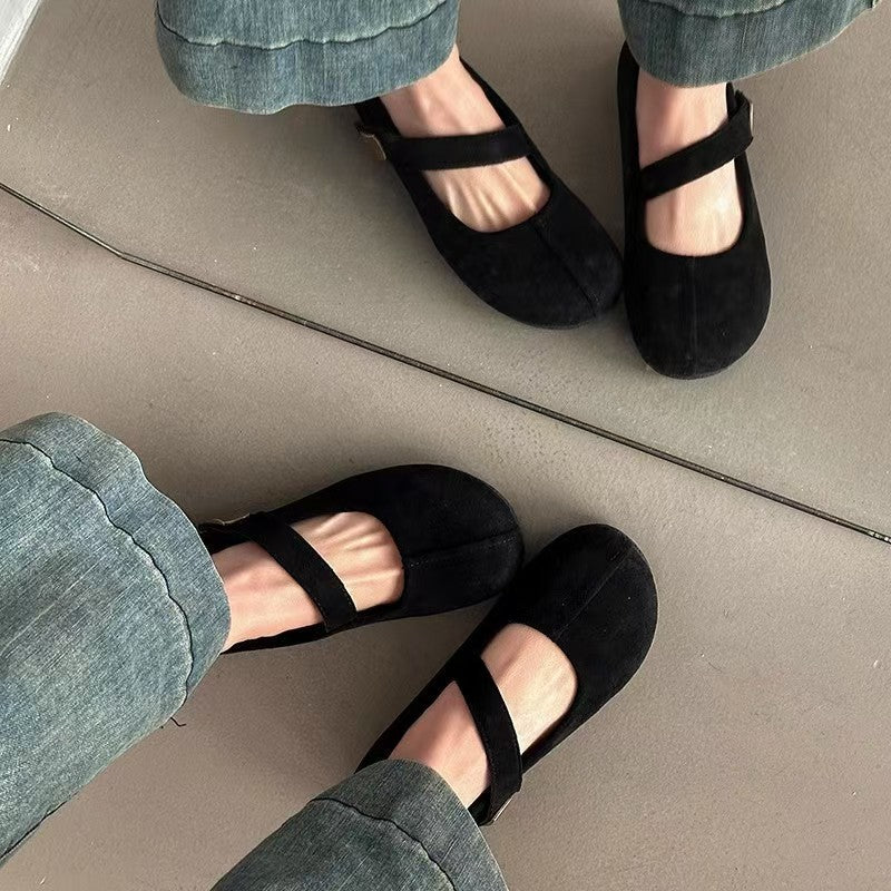 Damen Ballerinas mit elegantem Schnallenverschluss aus hochwertigem Wildleder EB