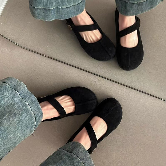 Damen Ballerinas mit elegantem Schnallenverschluss aus hochwertigem Wildleder EB