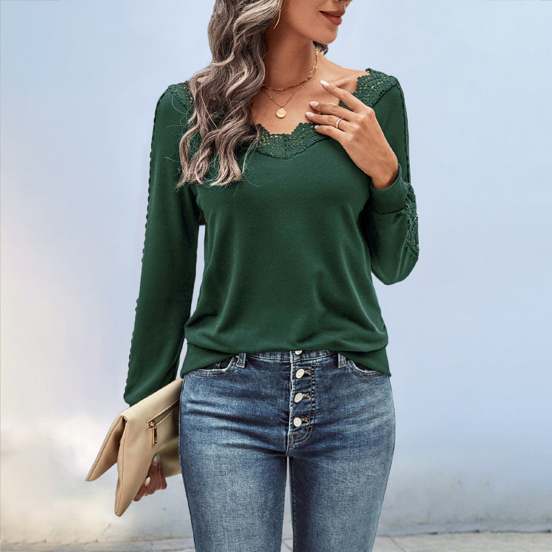 Damen Elegantes Oberteil mit Spitzendetails und Rundhalsausschnitt EB