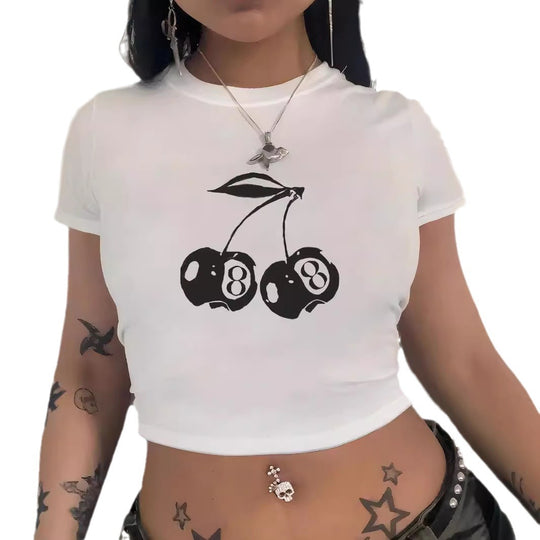 Damen Crop-T-Shirt mit kreativem Telefon-Design EB
