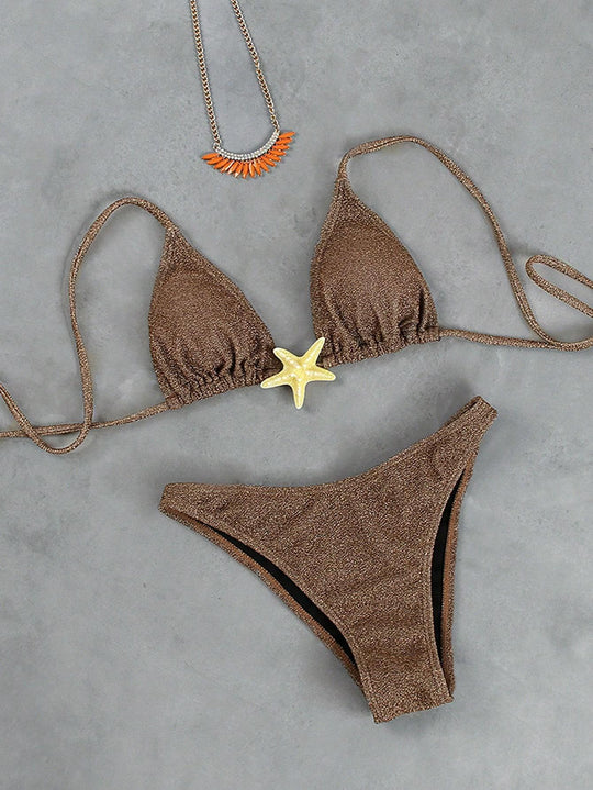 Damen Triangel-Bikini mit funkelndem Glitzereffekt und charmantem Stern-Detail EB