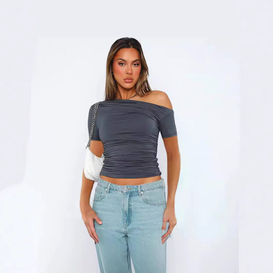 Damen Off-Shoulder Shirt mit Raffung EB