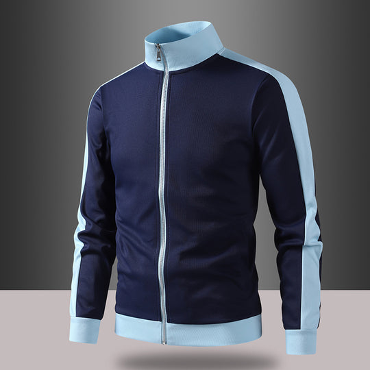 Herren retro Trainingsjacke mit Stehkragen, Kontraststreifen und sichtbarem Reißverschluss EB