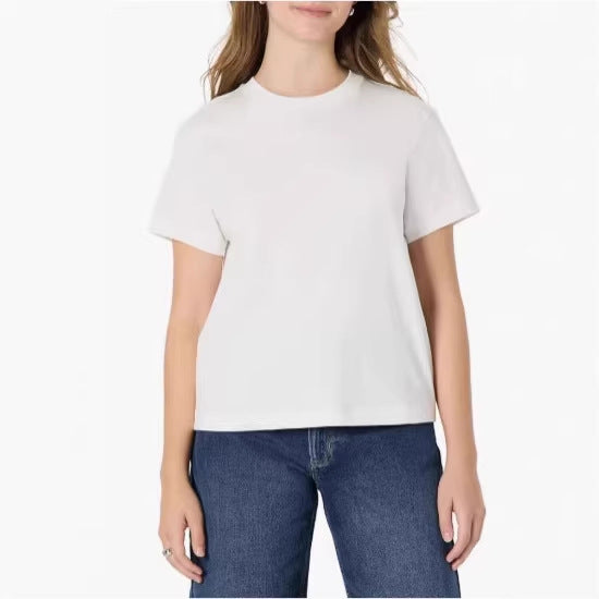 Damen lässiges Kurzarm-T-Shirt aus hochwertiger Baumwolle mit Rundhalsausschnitt EB