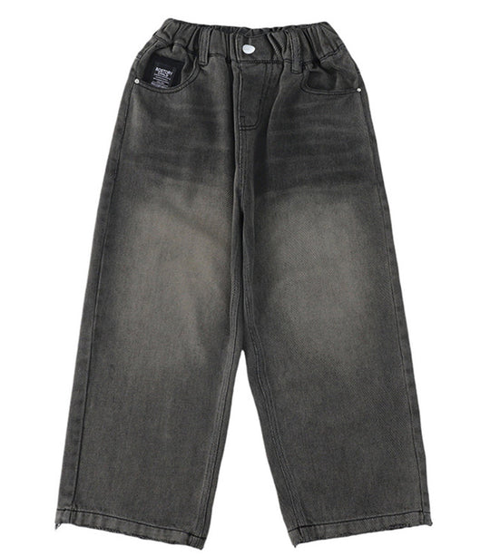 Damen lockere High-Waist Jeans mit elastischem Bund und geradem Bein EB
