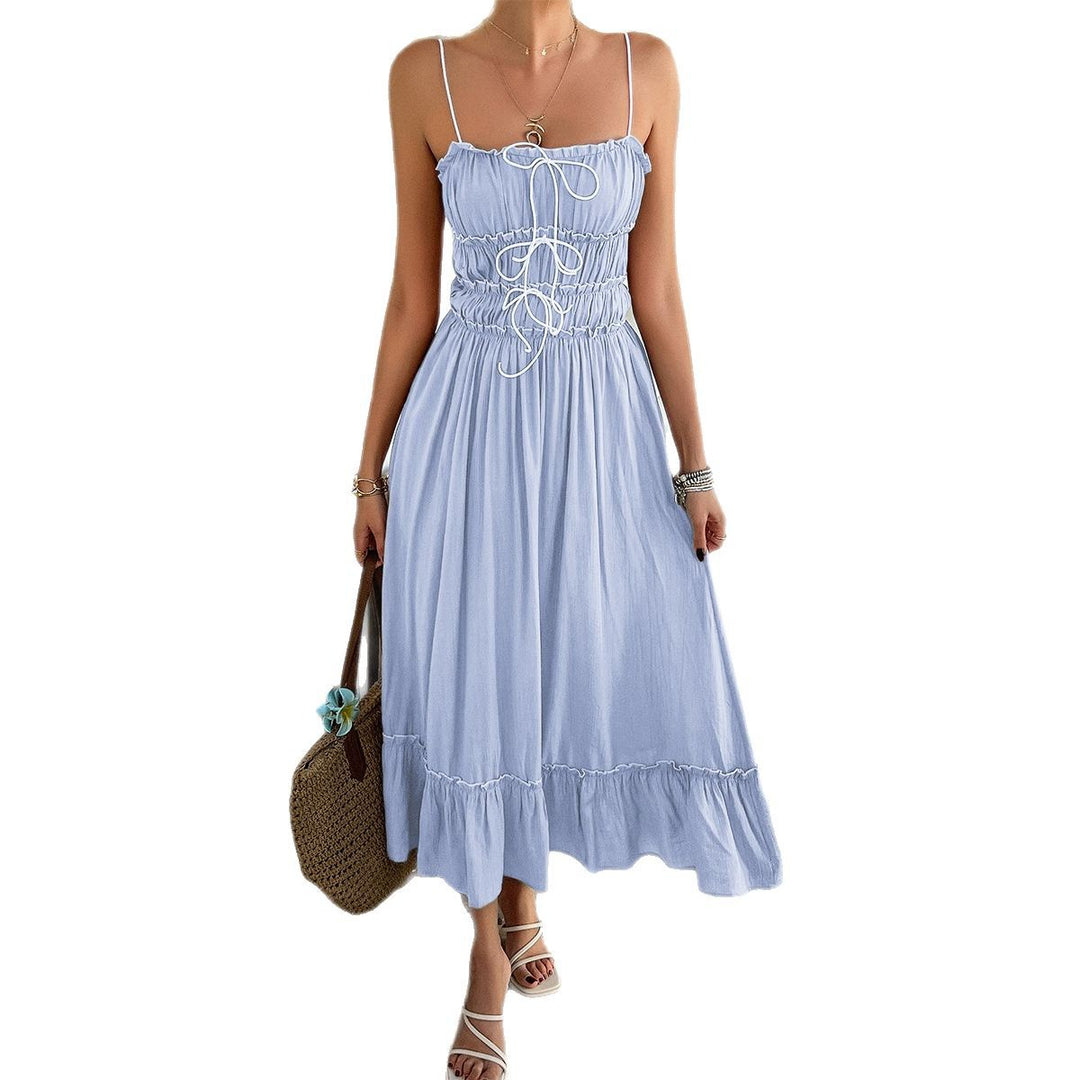 Damen Midi Sommerkleid mit elastischem Oberteil und Rüschensaum EB