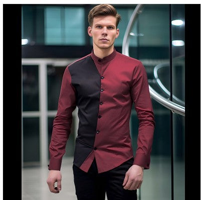 Herren elegantes Langarmhemd mit modernem Farbblockdesign EB