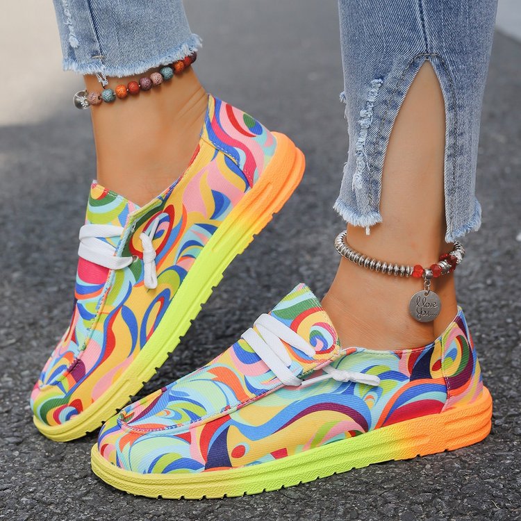Damen sportliche Sneakers mit buntem Mustermix EB