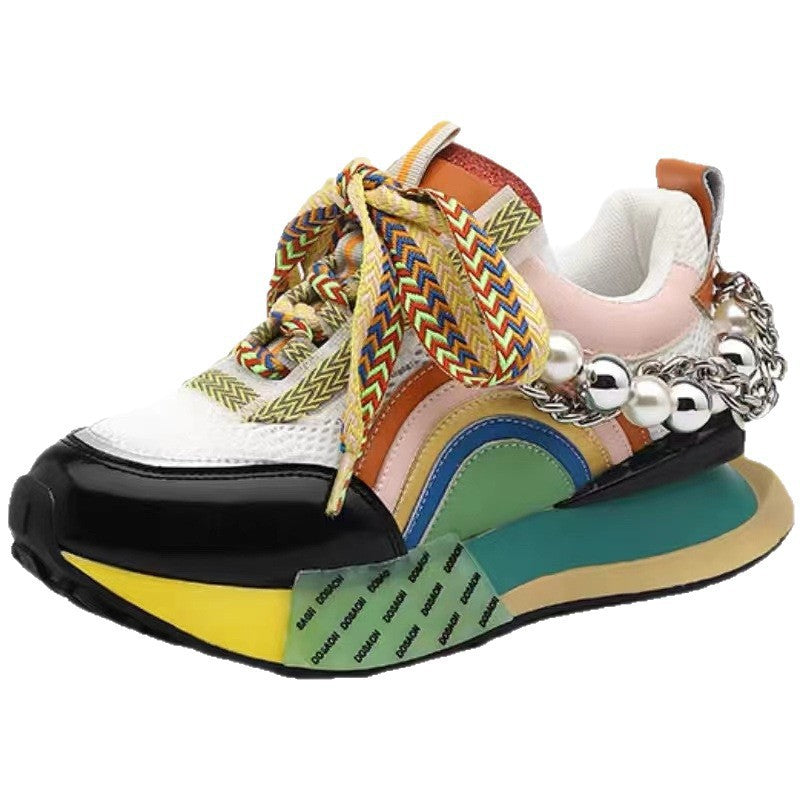 Damen Sportliche Sneakers mit modischem Ketten- und Perlenschmuck EB