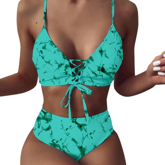 Damen Hochtailliertes Bikini-Set mit verstellbaren Schnürdetails EB