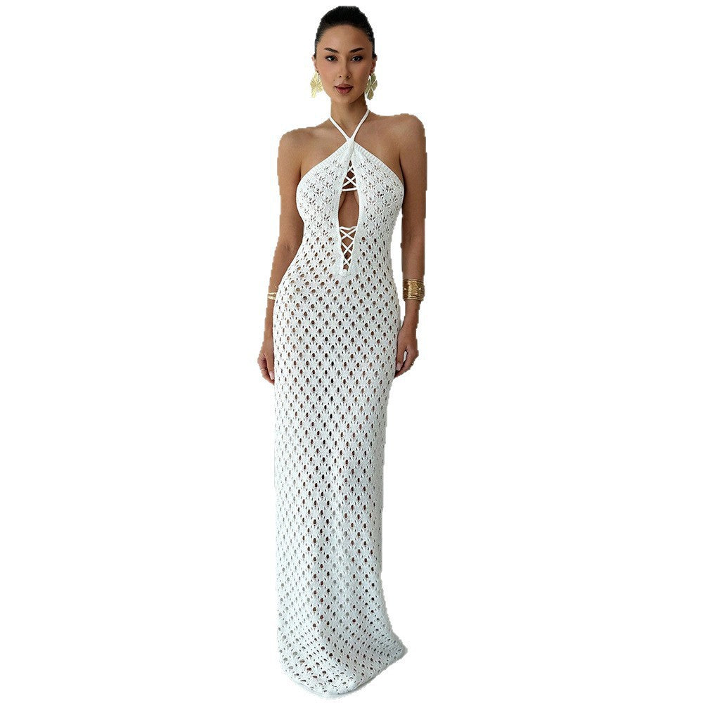 Damen Häkel-Maxikleid mit tiefer Ausschnitt EB