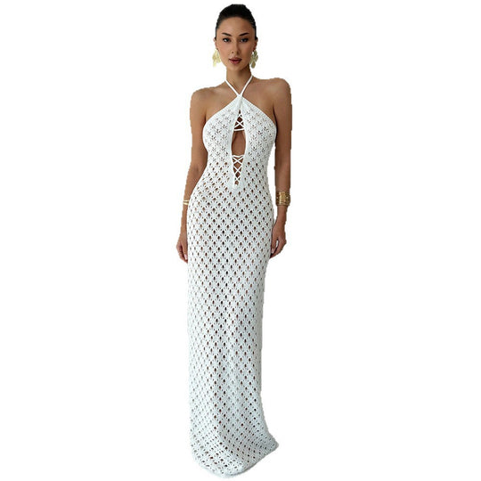 Damen Häkel-Maxikleid mit tiefer Ausschnitt EB