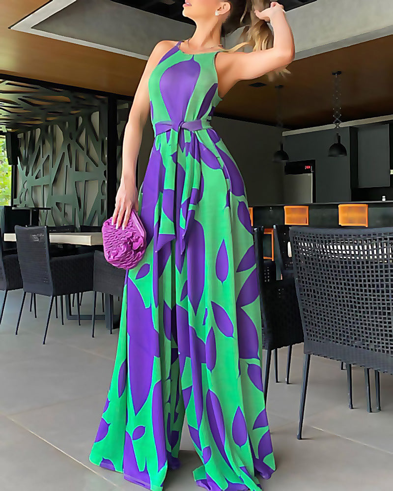 Damen Maxikleid mit floralem Muster und Taillengürtel EB