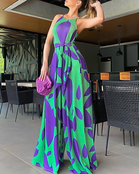 Damen Maxikleid mit floralem Muster und Taillengürtel EB