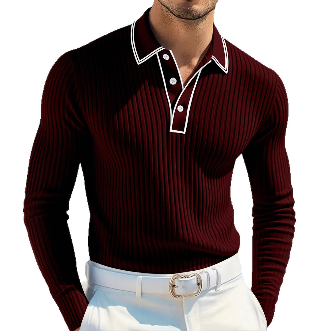 Herren Langarm-Polohemd mit strukturiertem Design EB