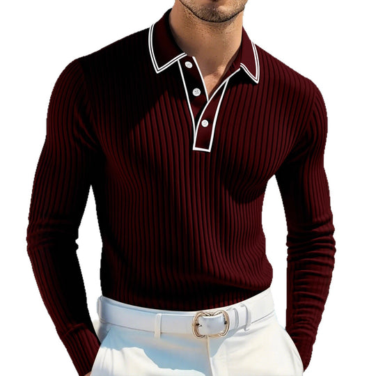 Herren Langarm-Polohemd mit strukturiertem Design EB