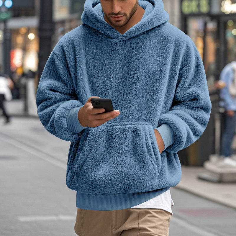 Herren übergroßer Fleece-Hoodie mit Kängurutasche und gemütlichem Schnitt EB