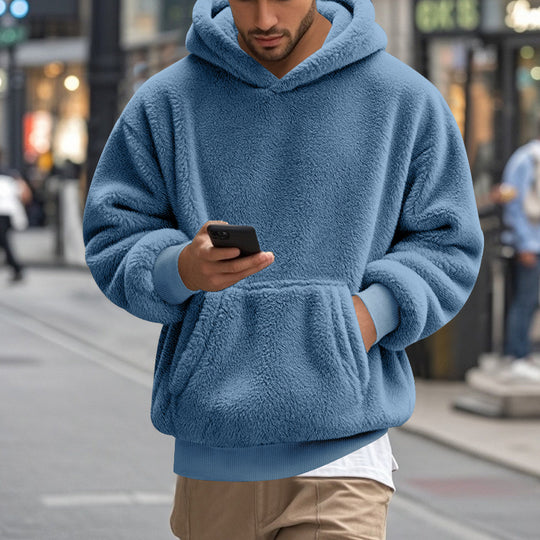 Herren übergroßer Fleece-Hoodie mit Kängurutasche und gemütlichem Schnitt EB