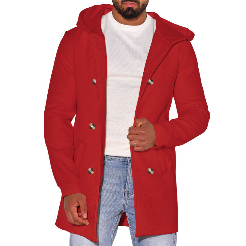 Herren modische Jacke mit Kapuze und doppelter Knopfleiste EB