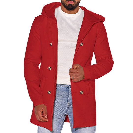Herren modische Jacke mit Kapuze und doppelter Knopfleiste EB