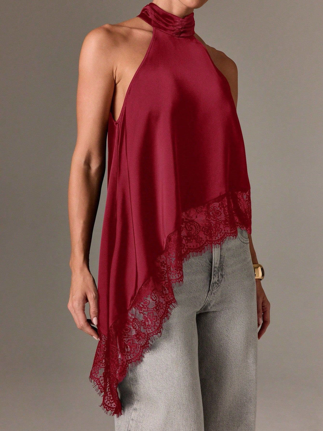 Damen Satin-Oberteil mit raffinierten Spitzenakzenten EB