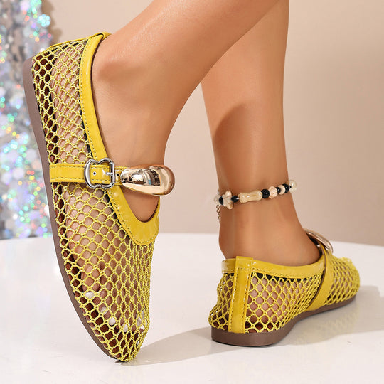 Damen luftige Schlüpfschuhe mit elegantem Netzdesign und modischer Schnalle EB