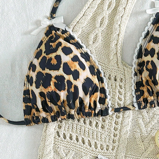 Damen modern geschnittenes Bikini-Set mit Schlangenmuster EB