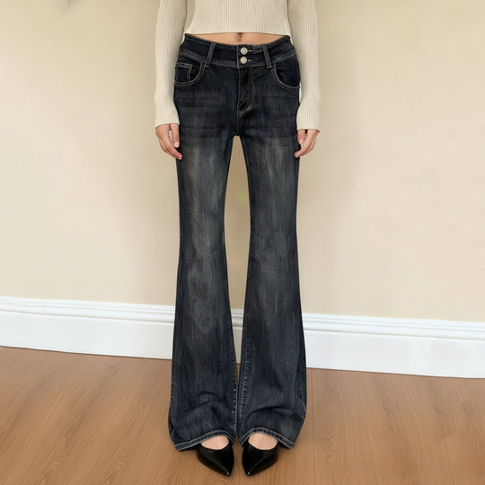 Damen Schlagjeans mit hohem Bund und flexibel einstellbarem Taillenbund EB