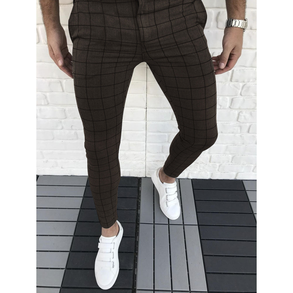 Herren Karierte Anzughose im Slim Fit Stil EB