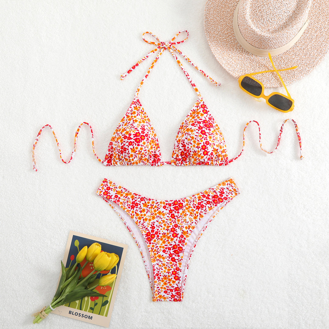 Damen Triangel-Bikini mit floralem Muster und verstellbaren Trägern EB