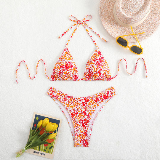 Damen Triangel-Bikini mit floralem Muster und verstellbaren Trägern EB