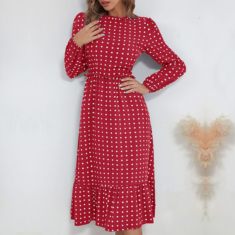 Damen Midi-Kleid mit elegantem Puffärmel und verspieltem Rüschensaum EB