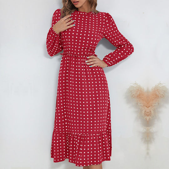 Damen Midi-Kleid mit elegantem Puffärmel und verspieltem Rüschensaum EB