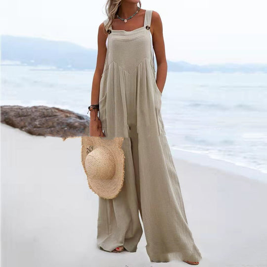 Damen luftiger Jumpsuit mit praktischen Taschen und verstellbaren Trägern EB