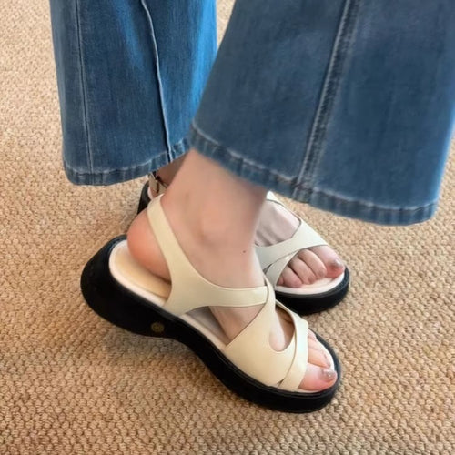 Damen Plateau-Sandalen mit modischem Schnallenverschluss und komfortabler Dämpfung EB