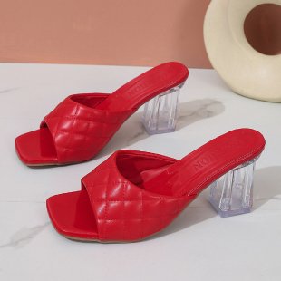 Damen modische Slides mit transparentem Blockabsatz EB