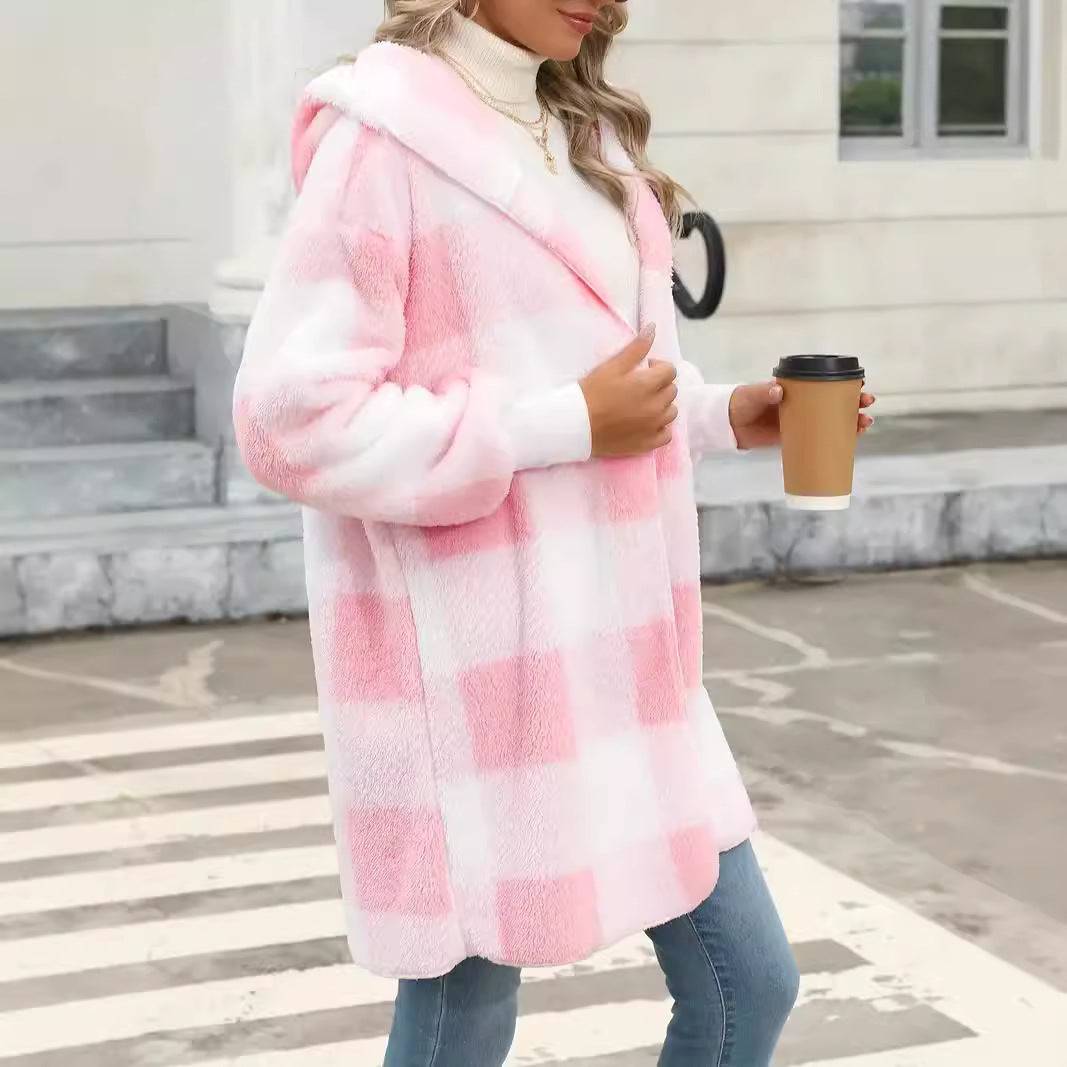 Damen Kuschelige Wolljacke mit Karomuster EB