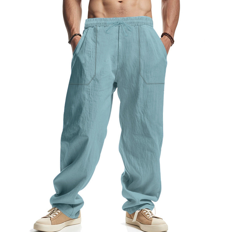 Herren Weite Leinenoptik-Freizeithose mit Elastischem Bund und Aufgesetzten Taschen EB