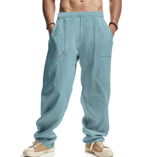Herren Weite Leinenoptik-Freizeithose mit Elastischem Bund und Aufgesetzten Taschen EB