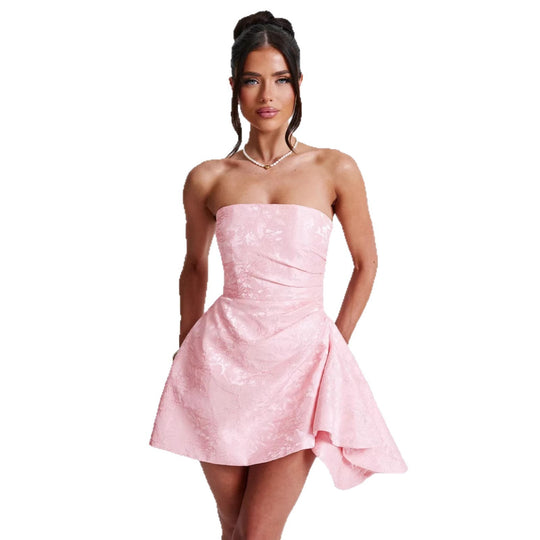 Damen Strapless Abendkleid mit asymmetrischem Saum und blütenförmigem Design EB