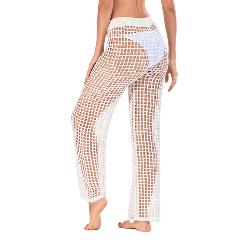 Damen Häkel Strandhose mit hoher Taille und weitem Schnitt EB