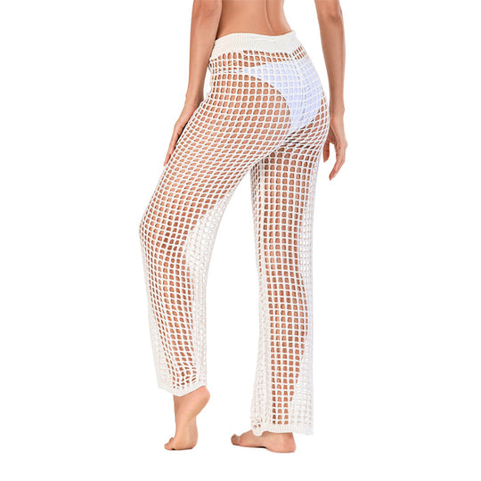 Damen Häkel Strandhose mit hoher Taille und weitem Schnitt EB