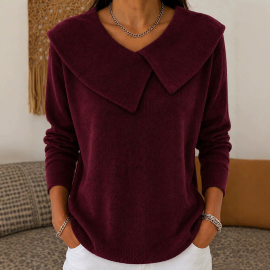 Damen Grobgestrickter Strickpullover mit übergroßem Matrosenkragen EB