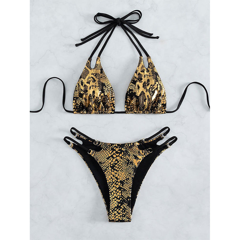 Damen Triangel-Bikini mit modischem Schlangenmuster EB